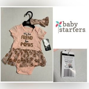 🆕BABY STARTERS - 6M - NWT - 2PC - INFANT GIRLS PINK TUTU ONESIE AND HEADBAND SET